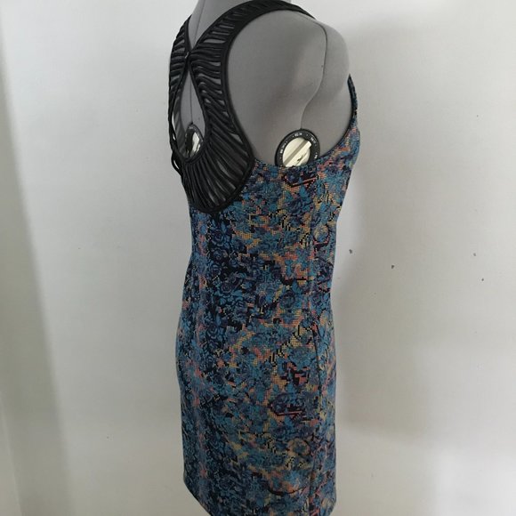 Free People Bodycon Geo Floral Blue Rose Crochet Detail Dress Sz S - Picture 6 of 9